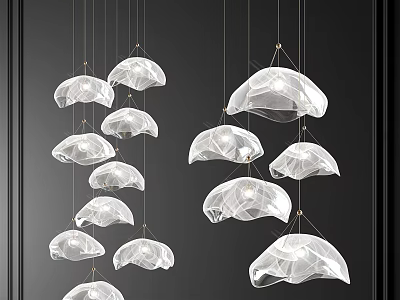 Modern Transparent Chandeliers With Organic Shapes Hanging Against Black Background 3d model