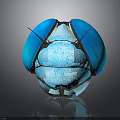 Glossy Blue Metallic Beetle Close Up View With Symmetrical Segmented Carapace
