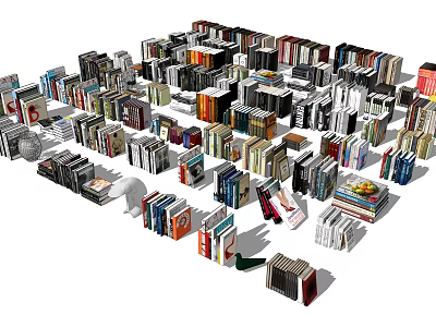 Colorful Books and Magazines in Various Sizes Scattered on White Background 3d model