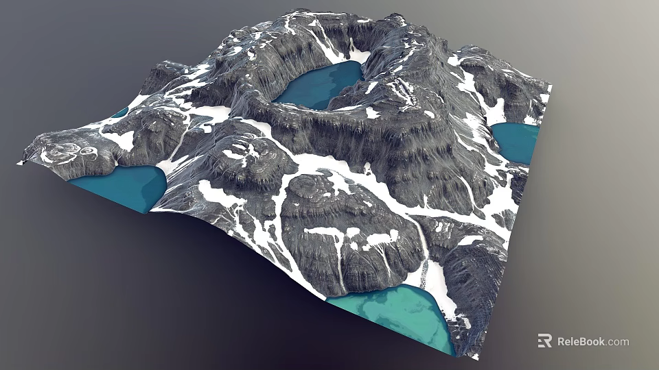 Scenic Mountain Garden Landscape With Snow Covered Peaks And Turquoise Lakes 3d model 