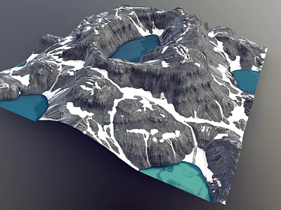 Scenic Mountain Garden Landscape With Snow Covered Peaks And Turquoise Lakes 3d model