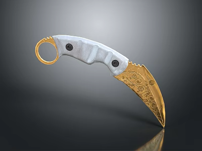 Future style golden curved knife machete weapon knife dagger metal golden ornament cold weapon sword sword halberd axe hook fork 3d model
