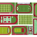 Sports Equipment Layouts for Various Sports Fields Including Football Pitch Basketball Court and Running Track