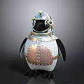 Steampunk Penguin Character With Metallic Armor And Mechanical Goggles