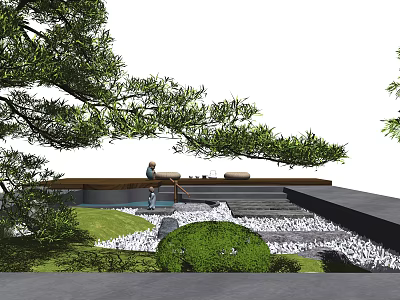 Karesansui Japanese Zen Garden With White Gravel Stone Arrangements Moss And Pine Trees For Tranquil Atmosphere 3d model