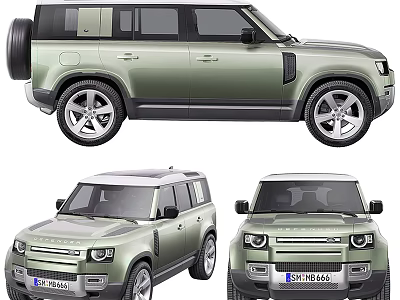Green Land Rover Defender SUV with Multiple Angles and Alloy Wheels 3d model