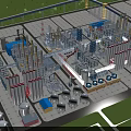 Large Industrial Factory With Steel Structures Pipes Rooftop Platforms And Buildings