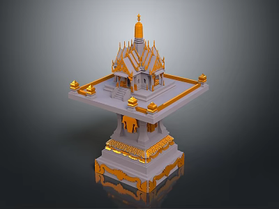 Traditional Architectural Structure With Golden Spire Top Ornate Pedestal And Intricate Carvings 3d model