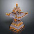 Traditional Architectural Structure With Golden Spire Top Ornate Pedestal And Intricate Carvings