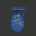 Carved Decorative Pottery Jug with Intricate Traditional Patterns and Ornate Handle