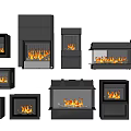 Various Black Fireplace Styles With Burning Flames For Home Interior Design 3d model