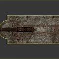Rusted Ancient Cannon With Wooden Carriage Wheels On Stone Plinth