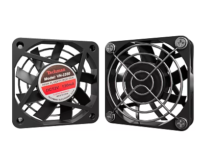 Black Square Robinson 2525 Model 12V Air Conditioning Fan with Metal Mesh Cover 3d model