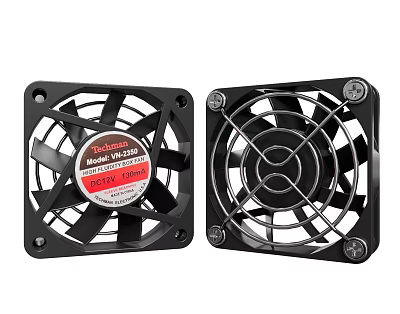 Black Square Robinson 2525 Model 12V Air Conditioning Fan with Metal Mesh Cover 3d model