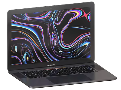 MacBook Pro Laptop With Colorful Abstract Patterns On Screen And Black Body 3d model
