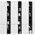 Modern White And Black Bookcase With Multiple Compartments Books And Decorative Items