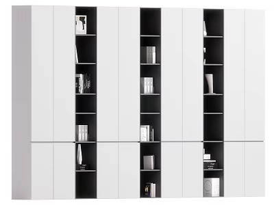 Modern White And Black Bookcase With Multiple Compartments Books And Decorative Items 3d model