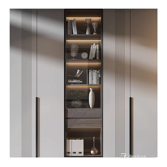 Modern Light Luxury Decorative Cabinet With Glass Display Shelves Built In Warm Ambient Lights 3d model 