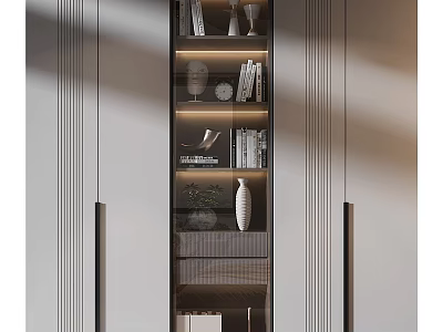Modern Light Luxury Decorative Cabinet With Glass Display Shelves Built In Warm Ambient Lights 3d model