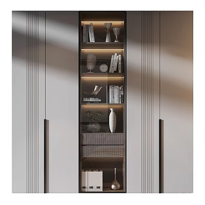 Modern Light Luxury Decorative Cabinet With Glass Display Shelves Built In Warm Ambient Lights 3d model