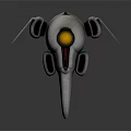 Futuristic Mechanical Device With Round Yellow Light Gray Body Wing Like Appendages And Green Accent