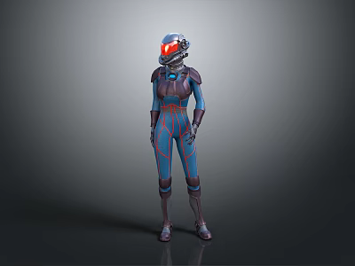 Futuristic Scifi Astronaut In Blue And Red Striped Spacesuit With Helmet 3d model