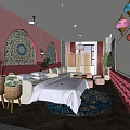 Elegant Modern Hotel Room Interior With Comfortable Bed Decorative Carpet And Stylish Lamps