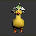 Adorable Yellow Duck Toy Wearing Lotus Shaped White Hat With Green Decoration