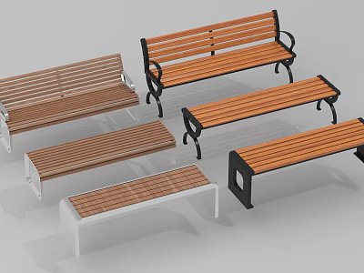 Various Modern Stools with Wooden Seats and Metal Frames in Different Designs 3d model