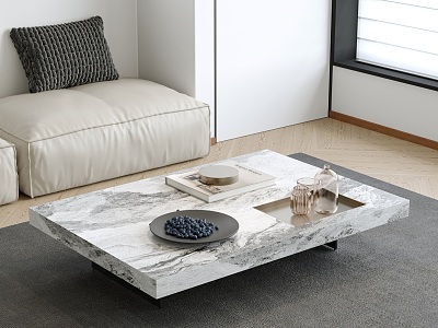 Italian Light Luxury Coffee Table Marble Coffee Table Rock Board Coffee Table Fruit Plate Glass Cup model