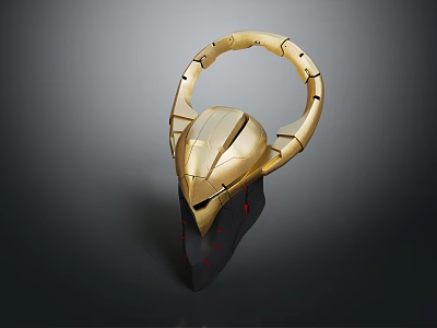Futuristic Golden Helmet with Streamlined Structure Shiny Metallic Finish and Modern Design 3d model