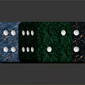 Colorful Household Dice With Green Blue Black Bodies And White Dots