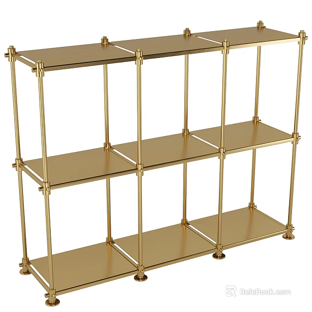 Gold Metal Multi tier Open Design Storage Shelving Unit For Home Decor 3d model 