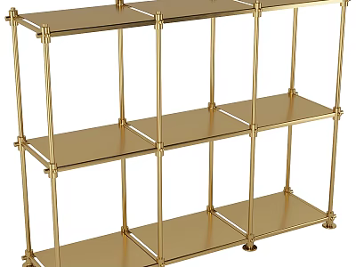 Gold Metal Multi tier Open Design Storage Shelving Unit For Home Decor 3d model