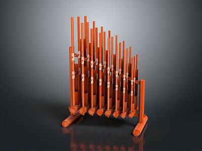 Orange Tubular Equipment With Multiple Long Pipes Arranged On Stand Structure 3d model