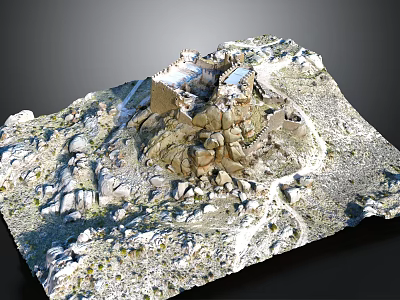 Scenic Mountain Landscape With Rugged Rocky Terrain And Ancient Fortress Structure 3d model