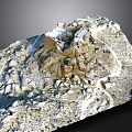 Scenic Mountain Landscape With Rugged Rocky Terrain And Ancient Fortress Structure