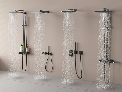 Modern Black Wall Mounted Shower Heads With Rainfall Top Sprays Handheld Sprayers And Toiletries Shelf 3d model