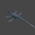 Realistic Plesiosaur Game Movie Character With Extended Neck Open Jaws And Fins