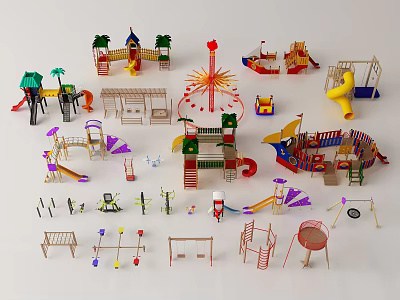 Colorful Playground Equipment With Slides Swings Climbing Frames And Merry Go Rounds 3d model