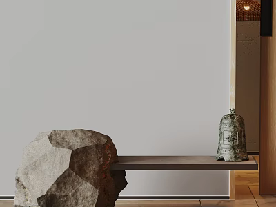 Natural Stone Stool Design For Modern Interior With Decorative Bell And Wooden Base 3d model