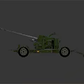 Green Military Towed Artillery Piece With Long Barrel Wheeled Trailer And Mechanical Details