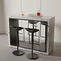Modern Bar Counter With Marble Top Mirror Backdrop And Black Bar Stools 3d model
