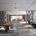 Elegant Hotel Lobby Interior With Chandelier Marble Walls Reception Desk And Sofas 3d model