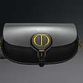Stylish Black And Gray Leather Saddle Bag With Gold CD Logo And Hardware
