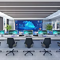 Professional Control Room Setup With Multiple Computer Monitors Workstations And Ergonomic Chairs 3d model