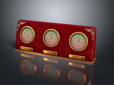 Wooden Household Measuring Device With Three Dials Gold Accents And Decorative Labels 3d model