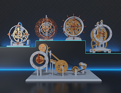 mechanical clock ornaments gear 3d model