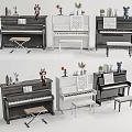 Colorful Musical Instruments And Art Supplies With Pianos Stools Music Sheets And Figurines