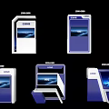 Modern Blue And White Display Shelves With Various Designs LOGO And Screen